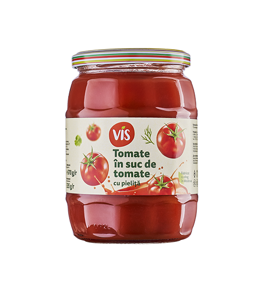Tomate în suc de tomate cu pieliță
